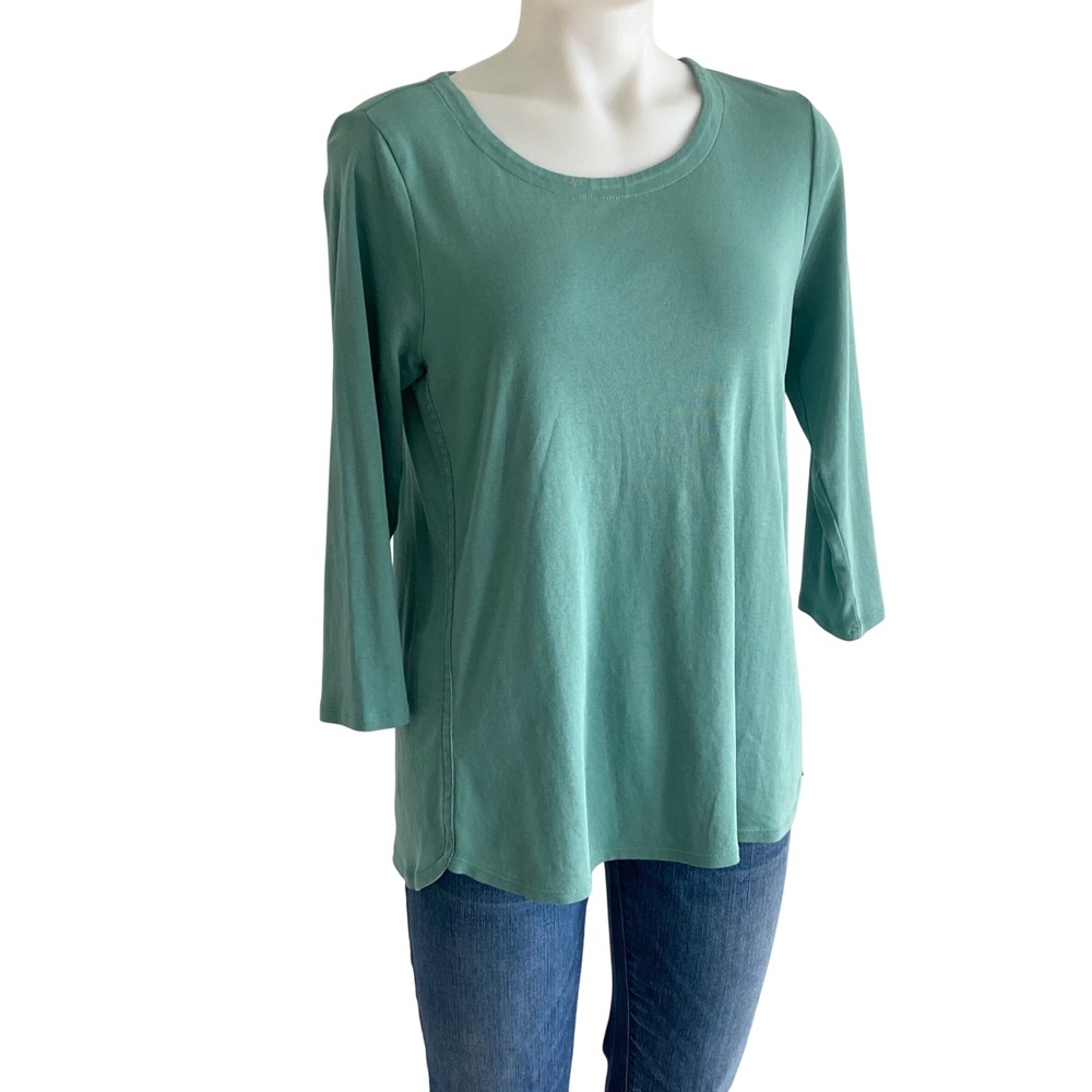 J. Jill Pima 3/4 Sleeve Scoop Neck Tee Teal Green Cotton Top Size M